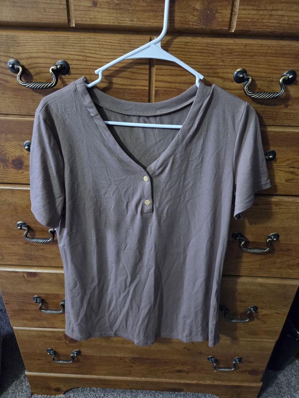 Women’s Short Sleeve Henley Top in Taupe